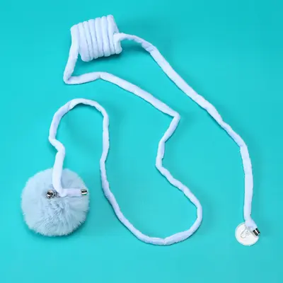Hanging Rabbit Fur Ball Cat Toy with Retractable Elastic Rope - 4
