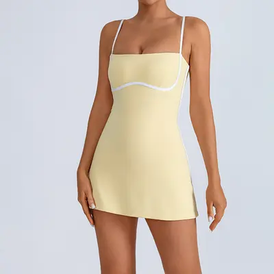 Damen Yoga-Einteiler kontrastfarbig mit Brustpolstern und blickdichtem Futter - 9