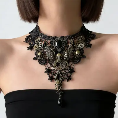 Gotik dantel choker kolye, siyah - 2