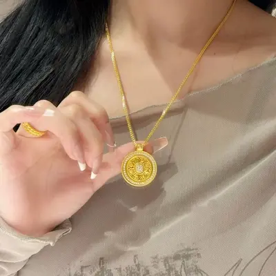 金店同款满钻八宝罗盘时来运转吊坠毛衣链转运珠仿金久不掉色 - 3