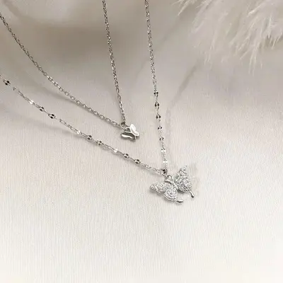 Double-Layer Butterfly Necklace for Women, Collarbone Chain
