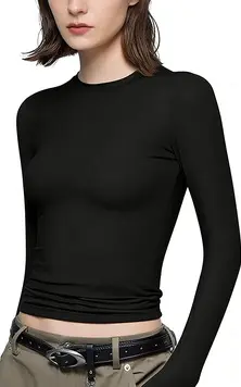Damen-Langarm-T-Shirt mit Rundhals, Herbst, schmale Passform - 7