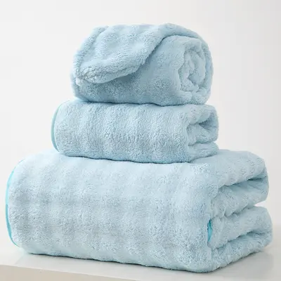 Mercan polar 3 parçalı banyo havlusu seti, süper büyük boy - 10