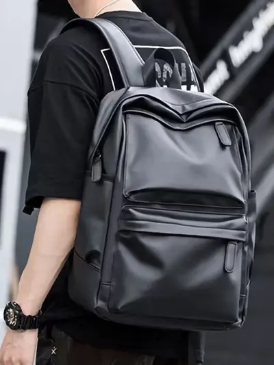 Men's Leather Backpack, Large Capacity, Laptop Compartment
