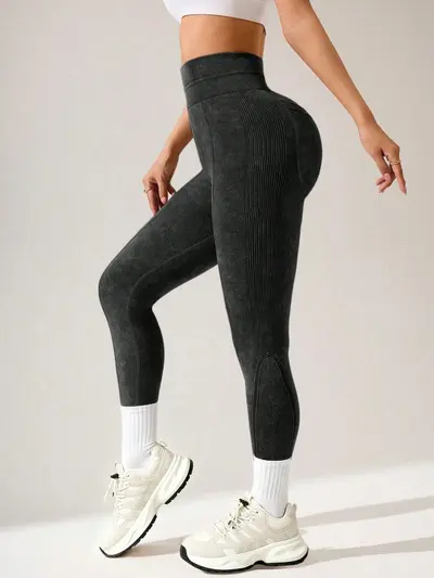 Seamless High-Waist Butt-Lifting Yoga Leggings, Sand-Washed - 7