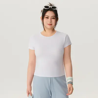 Plus Size Women's Short Sleeve Quick-Dry Yoga and Sports T-Shirt - 7