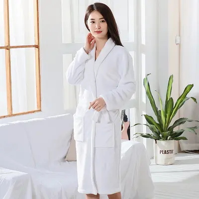 Thickened flannel nightgown, plus size autumn and winter pajamas, coral velvet bathrobe, couples sleepwear for men and women, plus velvet - 7