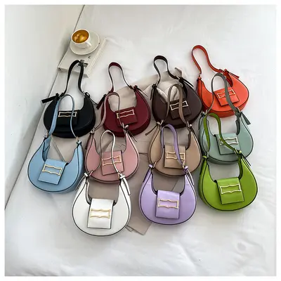 Women's Solid Color Underarm Bag, Crescent Single Shoulder Handbag
