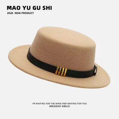 Hepburn-Style Wool Felt Flat-Top Fedora Hat for Women - 12