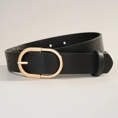 Minimalist Soft Leather Texture Belt with Alloy Buckle Head