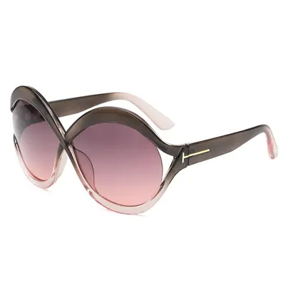 Oversized T-Frame Sunglasses, Round Frame, UV Protection Women's Style - 6