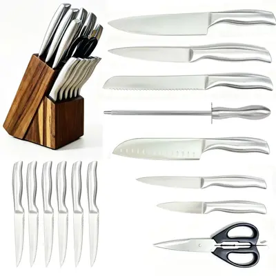 Amazon Edelstahl Hohlgriff Messerset 15-teilig Küchenmesser Obstmesser Steakmesser beliebter Holzständer