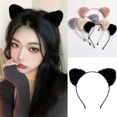 Cute Cat Ear Plush Hair Band with Clip for Women