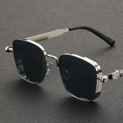 2026 Factory New Style European and American Fashion Square Frame Retro Steampunk Metal Sunglasses UV-Protection Men's Sunglasses