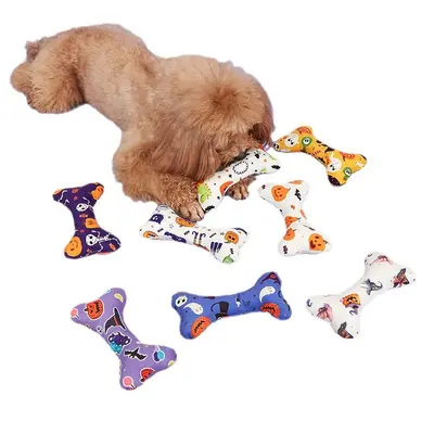 Plush Squeaky Dog Toy, Bone and Dinosaur Design, Bite-Resistant