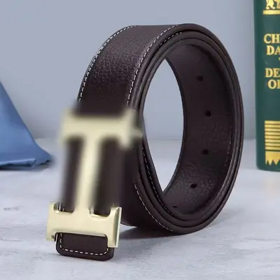 Premium Litchi Grain Men's Leather Belt Fashion Letter H Smooth Buckle Youth Trendy Waistband Factory Stock Direct - 9