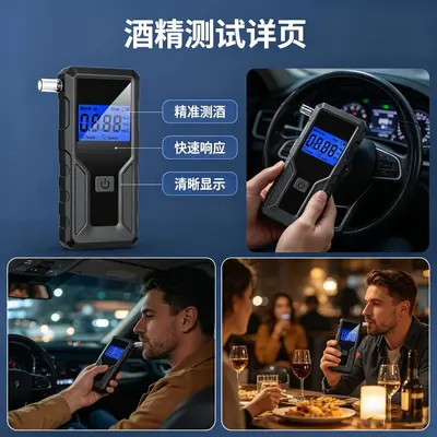 High-Precision Breath Alcohol Tester with Large Display, Portable Handheld - 5