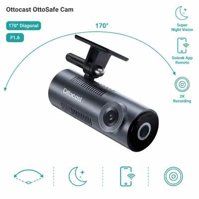 Ottocast çift kameralı kablosuz CarPlay dashcam, 2K QHD 1440p - 3
