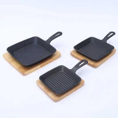 Single-Handle Striped Cast Iron Steak Pan, Induction Compatible