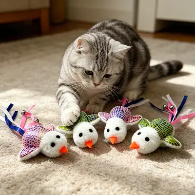 卡通亮片小鸟猫玩具发声铃铛流苏款猫咪自嗨解闷玩具宠物用品批发