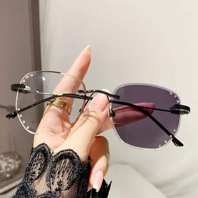 Frameless Photochromic Blue Light Blocking Glasses for Women, Diamond-Cut Edge - 9