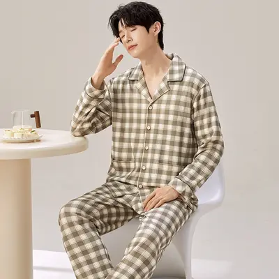 Uzun Kollu Hırka Pijama Takımı, Erkek ve Kadın Çift Pijama Seti