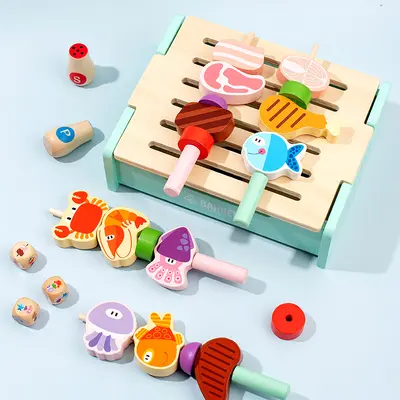 Children's Wooden Barbecue Grill Play Set, Realistic Kitchen Pretend Toy - 4