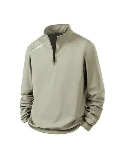 Men's Stand Collar Half-Zip Sweatshirt, Solid Color, Loose Fit, Spring Autumn