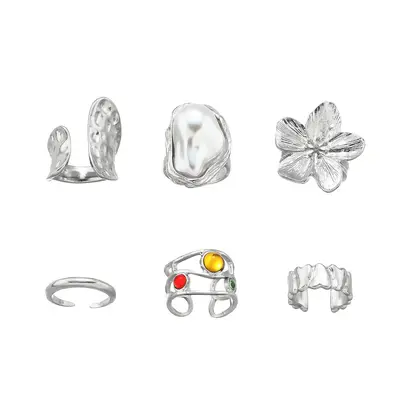 European and American cross-border design liquid lava flower open ring ins baroque imitation pearl inlay gemstone ring