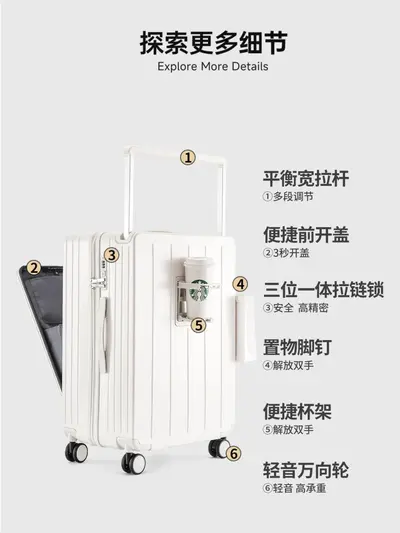 20 Inch Front-Opening Women's Boarding Suitcase with Combination Lock - 3