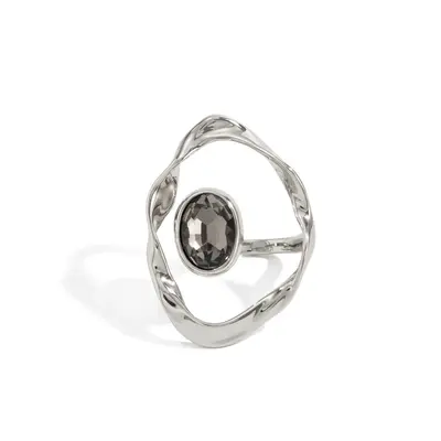 Acryl-Schwarzstein-Ring mit geometrischem Metallquadrat - 6