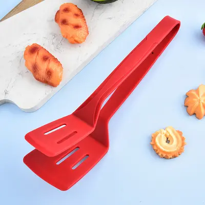 Silikon Balık Spatulası ve Biftek Maşası 2'si 1 Arada, Delikli, Kamp ve Piknik İçin - 4