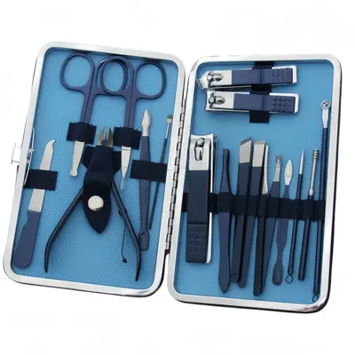 Blauer 18-teiliger Nagelhautmesser, Nagelschere, Beauty-Maniküre, Nagelschere, Pediküre-Messer, Maniküre-Schere Werkzeug LOGO
