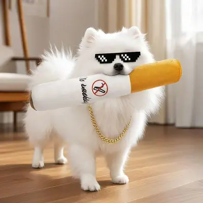 Plush Squeaky Cigarette Dog Toy for Puppies, Chew Toy - 4
