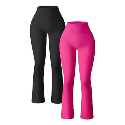 High-Waist Flared Ribbed Yoga Pants, Sports Long Leggings for Women