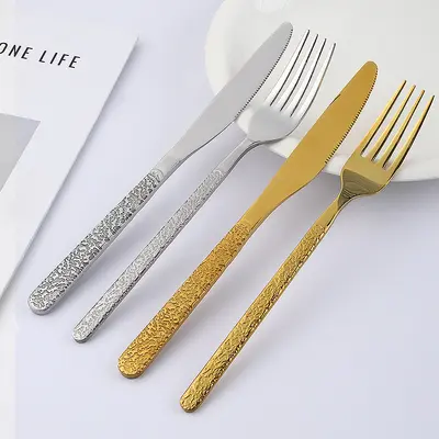 Factory Wholesale Stone-grain Stainless Steel Cutlery Set Spoon Steak Knife Fork Dessert Spoon Ice Spoon Stainless Steel Tableware