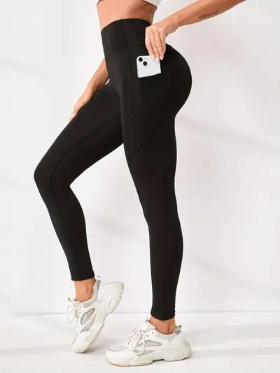 Women's High-Waist Yoga Leggings, Solid Color, for Running and Outdoor Sports - 7