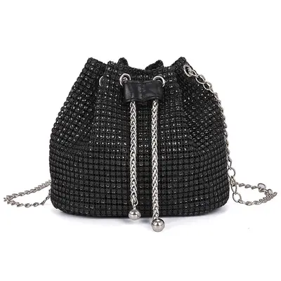 Women's Diamond-Pattern Chain Crossbody Bucket Bag - 7