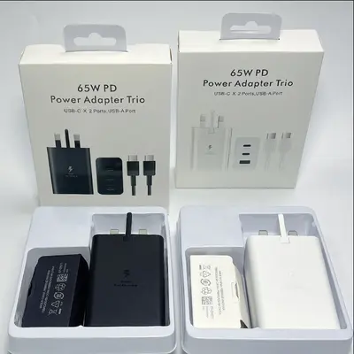 Samsung 65W Şarj Adaptörü Seti, Üç Portlu PD, AB, ABD ve İngiltere Fişli
