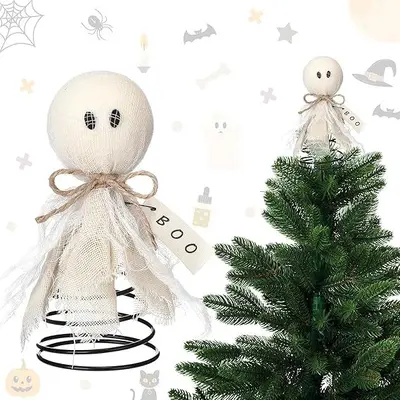 Halloween Simulated Crow Tree Topper and Spiral Decoration - 7