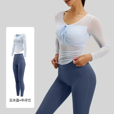 Juyitang yoga suit set, mesh fabric, fixed cup, slim fit - 10