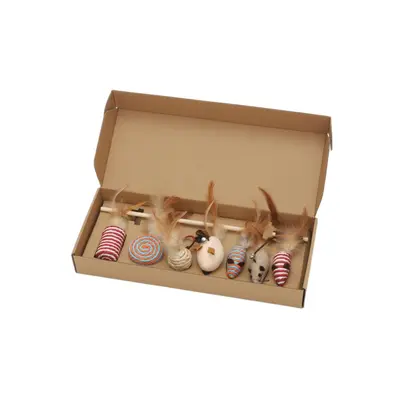 Feather Cat Teaser Wand Set with Chew-Resistant Molar Stick - 5