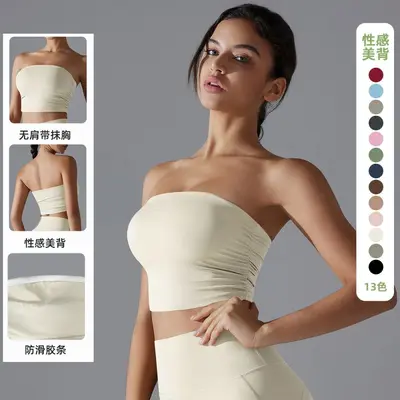 Wrap Chest Pleated Yoga Top, Breathable Anti-Slip Sports Bra