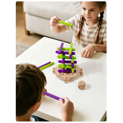 Wooden High Tower Stacking Blocks, Kindergarten Hand-Eye Coordination Educational Toy - 4