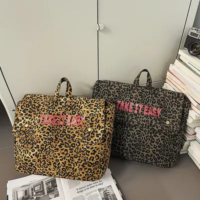 Leopard Print Canvas Backpack, Large Capacity for Travel and School - 4