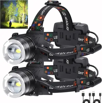 XHP70 High-Power LED Headlamp, USB Rechargeable, Telescopic Zoom with Large Lens