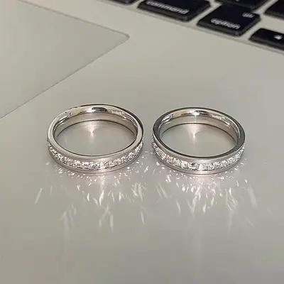 Doppelter quadratischer Diamantring-Set, minimalistisches Design - 4