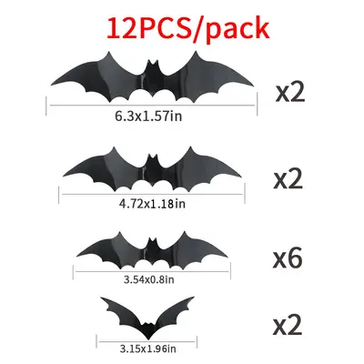 12 Pcs 3D Halloween Bat Wall Stickers, Purple and Orange - 8