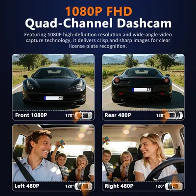 Araç Kamerası 3.0 inç, 4 Kanal, HD Gece Görüşü, WiFi