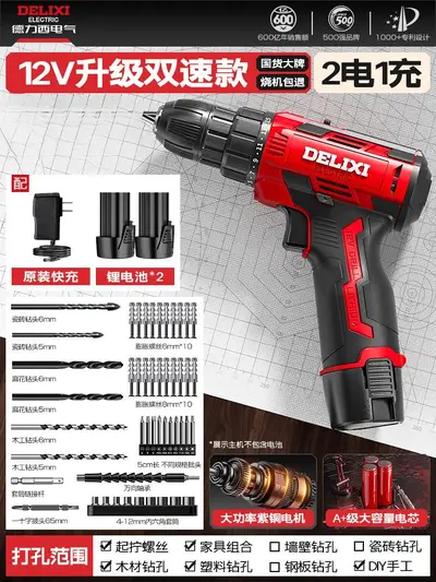 Delixi Lithium Cordless Drill Set with Toolbox, Rechargeable - 9